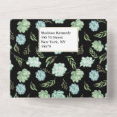 Modern Geometric Black Floral Wedding All In One Uitnodiging (Achterkant)