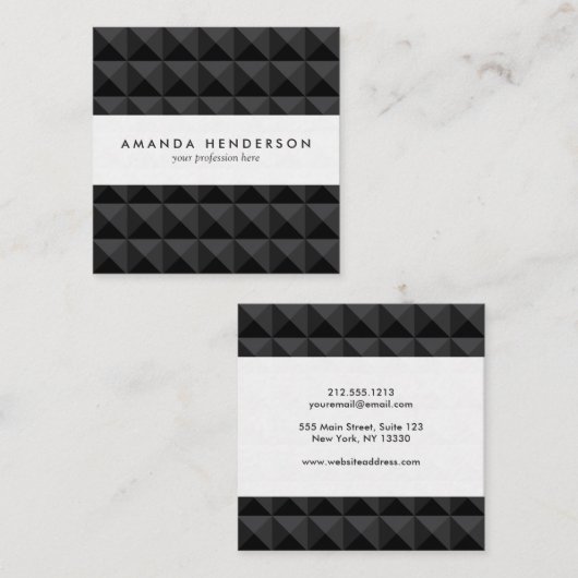 Modern Geometric Black Square Pattern Vierkante Visitekaartje (Voorkant / Achterkant)