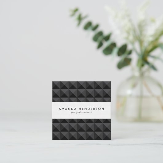 Modern Geometric Black Square Pattern Vierkante Visitekaartje (Staand voorkant)