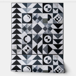 Modern Geometric Black White Grey Textured Behang