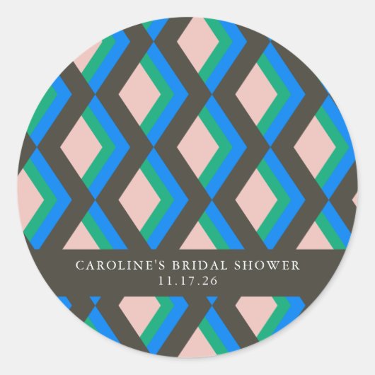 Modern Geometric Blue Green Custom Vrijgezellenfee Ronde Sticker (Voorkant)
