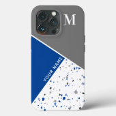 Modern Geometric Blue Grey Terrazzo Monogram Case-Mate iPhone Case (Achterkant)