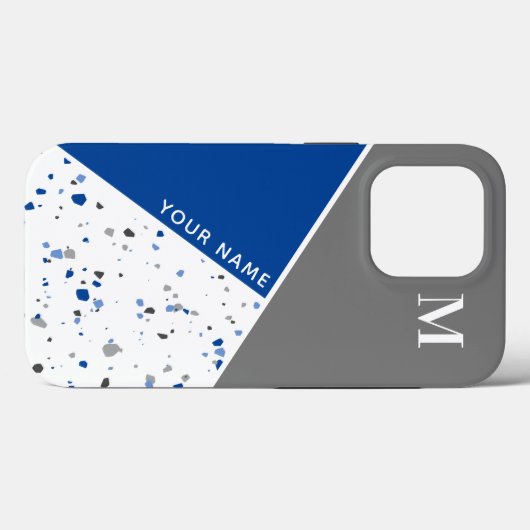 Modern Geometric Blue Grey Terrazzo Monogram Case-Mate iPhone Case (Achterkant (horizontaal))