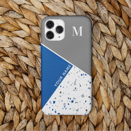 Modern Geometric Blue Grey Terrazzo Monogram Case-Mate iPhone Case