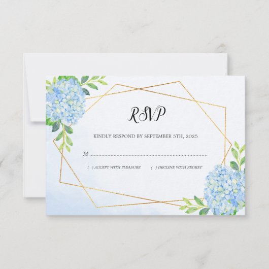 Modern Geometric Blue Hydrangea Floral Wedding RSVP Kaartje (Voorkant)