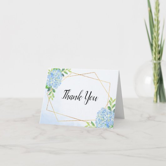 Modern Geometric Blue Hydrangea Wedding Bedankkaart (Voorkant)