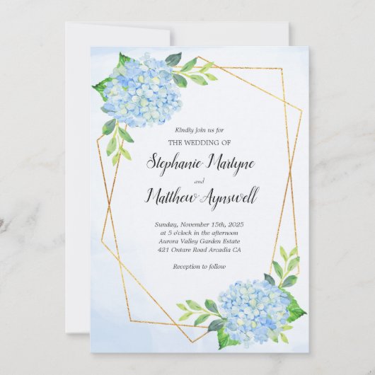 Modern Geometric Blue Hydrangea Wedding Kaart (Voorkant)