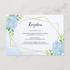 Modern Geometric Blue Hydrangea Wedding Reception Informatiekaartje