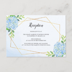 Modern Geometric Blue Hydrangea Wedding Reception Informatiekaartje
