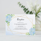 Modern Geometric Blue Hydrangea Wedding Reception Informatiekaartje (Staand voorkant)