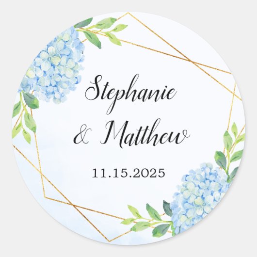 Modern Geometric Blue Hydrangea Wedding Ronde Sticker (Voorkant)