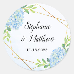 Modern Geometric Blue Hydrangea Wedding Ronde Sticker