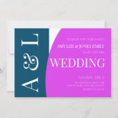 Modern Geometric Blue Magenta Bright Wedding Kaart (Voorkant)