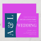 Modern Geometric Blue Magenta Bright Wedding Kaart (Voorkant / Achterkant)