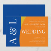 Modern Geometric Blue Mustard Bright Wedding Kaart (Voorkant / Achterkant)