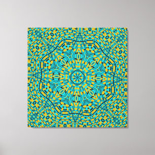 Modern Geometric Blue Oranje Kaleidoscope Pattern Canvas Afdruk