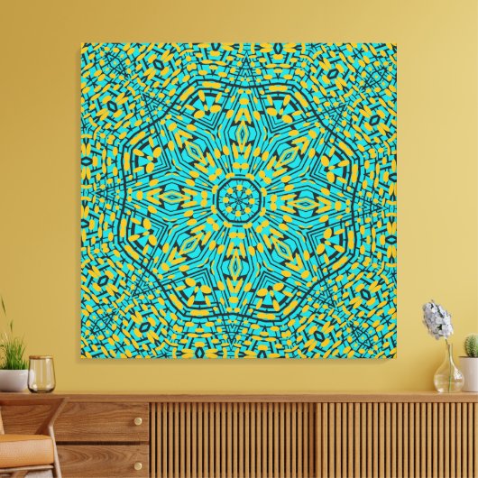 Modern Geometric Blue Oranje Kaleidoscope Pattern Canvas Afdruk (Insitu (Woonkamer))