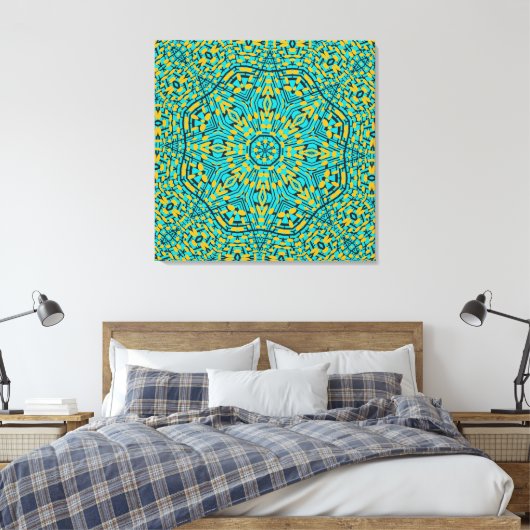 Modern Geometric Blue Oranje Kaleidoscope Pattern Canvas Afdruk (Insitu (Slaapkamer))