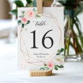 Modern Geometric Blush Floral Wedding Table Number Kaart