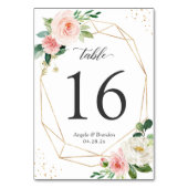 Modern Geometric Blush Floral Wedding Table Number Kaart (Achterkant)