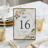 Modern Geometric Blush Floral Wedding Table Number RSVP Kaartje