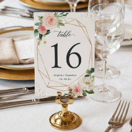 Modern Geometric Blush Floral Wedding Table Number RSVP Kaartje