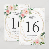 Modern Geometric Blush Floral Wedding Table Number RSVP Kaartje (Voorkant / Achterkant)
