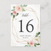 Modern Geometric Blush Floral Wedding Table Number RSVP Kaartje (Voorkant)