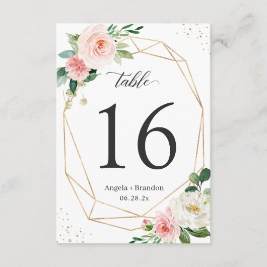 Modern Geometric Blush Floral Wedding Table Number RSVP Kaartje (Voorkant)