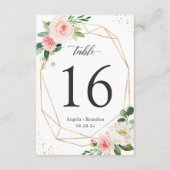 Modern Geometric Blush Floral Wedding Table Number RSVP Kaartje (Achterkant)