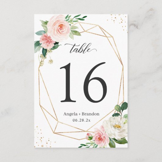 Modern Geometric Blush Floral Wedding Table Number RSVP Kaartje (Achterkant)