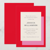 Modern Geometric Bold Pink Red Bat Mitzvah Kaart (Voorkant / Achterkant)