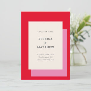 Modern Geometric Bold Pink Red Wedding Save The Date