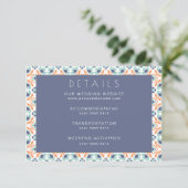 Modern Geometric Botanical Blue Oranje Wedding Informatiekaartje (Staand voorkant)