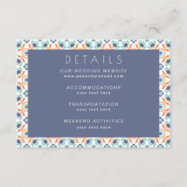 Modern Geometric Botanical Blue Oranje Wedding Informatiekaartje