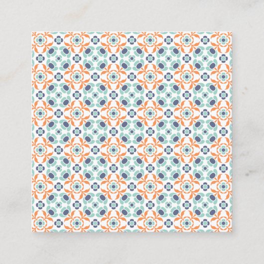 Modern Geometric Botanical Blue Oranje Wedding Informatiekaartje (Achterkant)