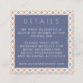 Modern Geometric Botanical Blue Oranje Wedding Informatiekaartje