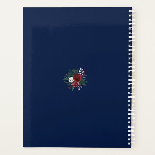 Modern Geometric Burgundy Navy Blue Floral Wedding Planner (Achterkant)