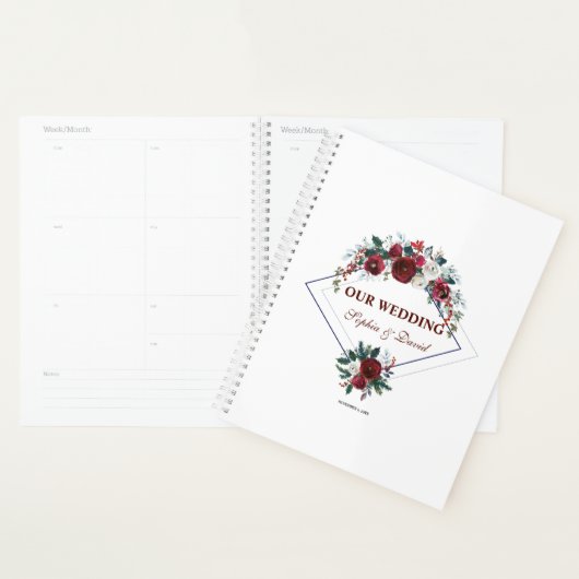 Modern Geometric Burgundy Navy Blue Floral Wedding Planner (Display)