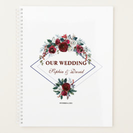 Modern Geometric Burgundy Navy Blue Floral Wedding Planner