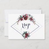 Modern Geometric Burgundy Navy Blue Floral Wedding RSVP Kaartje (Voorkant)