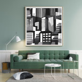 Modern Geometric City | Black & White Contemporary Poster