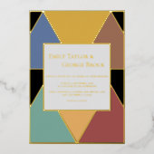 Modern Geometric Colorful Elegant Wedding Gold Folie Uitnodiging (Voorkant)
