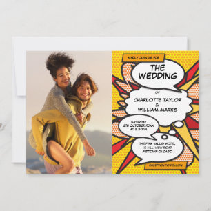Modern Geometric Comic Book Photo Wedding Kaart