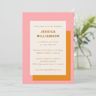 Modern Geometric Cute Bat Mitzvah Pink Oranje Kaart