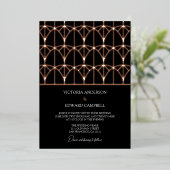 Modern Geometric Deco Black Real Roos Gold Wedding Folie Uitnodiging (Staand Voorkant)