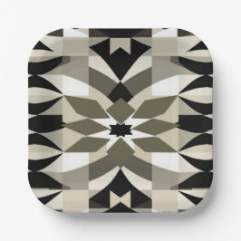 Modern Geometric Decorative Plate | Neutral Earth  Papieren Bordje