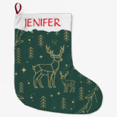 Modern Geometric Deer-Forest Green & Gold Minima Grote Kerstsok (Voorkant)