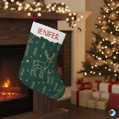 Modern Geometric Deer-Forest Green & Gold Minima Grote Kerstsok