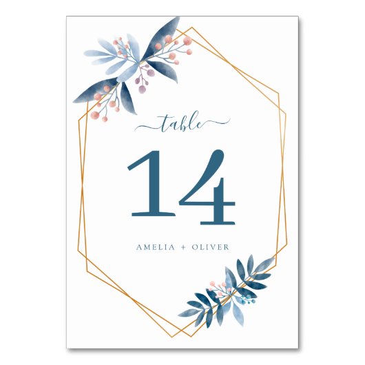 Modern Geometric Dusty Blue Greenery Wedding Kaart (Achterkant)